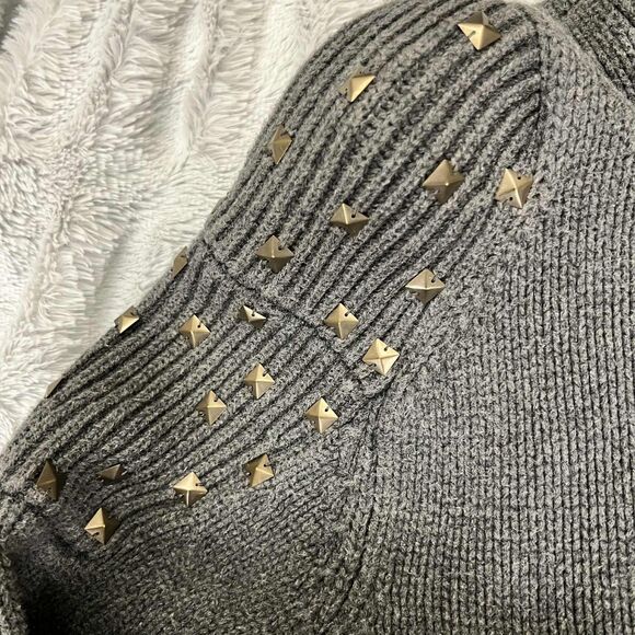 Ruff Hewn Sweater Jacket Women M Gray Studded Cotton Zip Up Ribbed Mock Neck - Picture 4 of 6